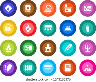 Round color solid flat icon set - fire vector, hose, fireplace, thermometer, air conditioner, candle, water heater, smoke detector, radiator, warm floor