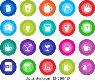 Round color solid flat icon set - hot cup vector, coffee machine, water supply, alcohol, wine card, drink, cocktail, phyto bar, beer, turkish