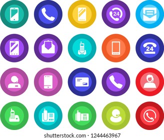 Round color solid flat icon set - mobile phone vector, office, 24 hours, support, cell, radio, mail, call