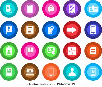 Round color solid flat icon set - right arrow vector, mobile phone, identity card, document, important flag, cash, tracking, cell, user, application, restaurant receipt, home control app