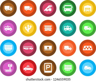 Round color solid flat icon set - taxi vector, airport bus, parking, alarm car, ladder, ambulance, route, railroad, truck trailer, delivery, heavy scales, garage
