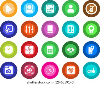 Round Color Solid Flat Icon Set - No Mobile Vector, Tracking, Cell Phone, Tuning, User, Clock, Bell, Sim, Calendar, Cut, Compass, Face Id, Eye, Fingerprint, Photo Gallery, Application, Sertificate