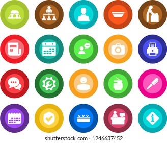 Round color solid flat icon set - baby room vector, hierarchy, pen, manager place, seedling, patient, term, shield, camera, dialog, speaker, user, calendar, root setup, news, printer, copier, bowl