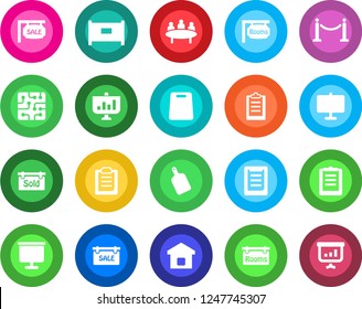 Round color solid flat icon set - fence vector, meeting, clipboard, presentation board, sale, rooms, sold signboard, smart home, cutting, chip