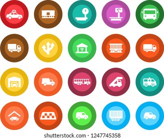 Round color solid flat icon set - taxi vector, airport bus, alarm car, ladder, ambulance, route, railroad, truck trailer, delivery, heavy scales, garage, gate control