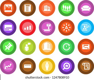 Round color solid flat icon set - waiting area vector, manager, speaking man, office building, hierarchy, team, document, drawing pin, term, heavy scales, scanner, hr, estate search, reserved, clock