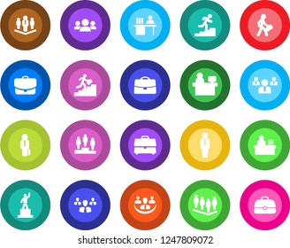 Round color solid flat icon set - manager vector, pedestal, team, place, case, company, desk, career ladder, group