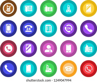 Round color solid flat icon set - phone vector, no mobile, office, 24 hours, cell, radio, back, call, sim, support