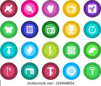 Round color solid flat icon set - office chair vector, abacus, desk, tie, stamp, glove, butterfly, garden light, real heart, satellite, radio, cut, tv, ham, chip, clock