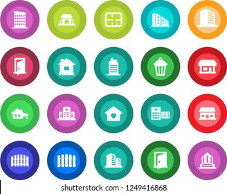 Round color solid flat icon set - office building vector, fence, house, garden light, hospital, store, with garage, plan, sweet home, city, cafe, door