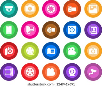 Round color solid flat icon set - camera vector, film frame, reel, video, phone back, mobile, gallery, photo, web, intercome, surveillance