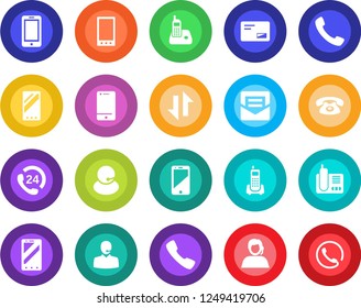 Round color solid flat icon set - mobile phone vector, office, 24 hours, support, cell, radio, mail, call, data exchange