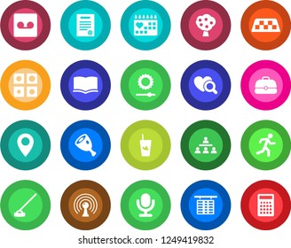Round color solid flat icon set - taxi vector, flight table, book, hoe, heart diagnostic, run, medical calendar, pin, antenna, microphone, record, brightness, application, hierarchy, contract, ham