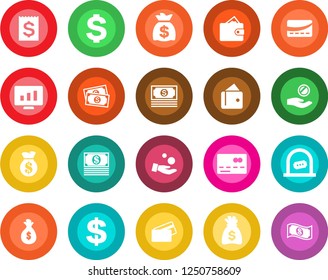 Round color solid flat icon set - credit card vector, ticket office, dollar sign, money bag, statistic monitor, cash, receipt, wallet, investment