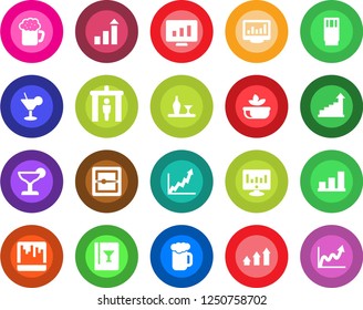 Round color solid flat icon set - security gate vector, growth statistic, monitor, scanner, statistics, bar graph, alcohol, wine card, drink, cocktail, beer, salad, arrow up