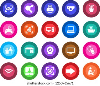 Round color solid flat icon set - right arrow vector, desk, virus, gamepad, touch screen, monitor, share, download, wireless, document folder, manager, printer, notebook pc, fingerprint, web camera