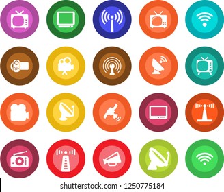Round color solid flat icon set - antenna vector, satellite, radio, loudspeaker, tv, video camera, wireless
