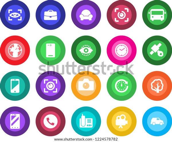 Round color\
solid flat icon set - airport bus vector, phone, camera, mobile,\
tree, earth, satellite, video, cell, radio, back, eye id, case,\
clock, cushioned furniture, scan,\
car