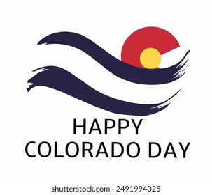 Icono redondo del Vector de la bandera del estado de Colorado aislado con objetos de la montaña y del sol.