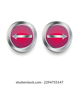 Round colored arrow buttons. Round buttons. Buttons with silver lining. Vector illustration.