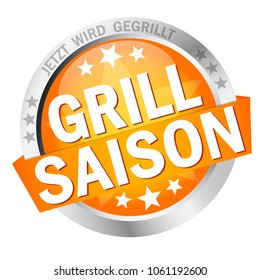 round colored button with banner and text BBQ season (in german)