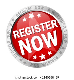 round colored button with banner and text register now
