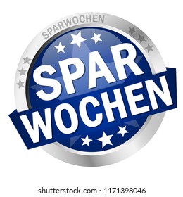 round colored button with banner and text Savings Weeks (in german)