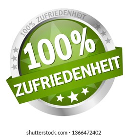 round colored button with banner and text 100% satisfaction (in german)
