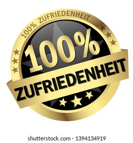 round colored button with banner and text 100% satisfaction (in german)
