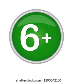 Round colored button indicating the age limit 6+