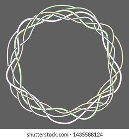 Round colored Celtic asymmetric frame on a gray background.