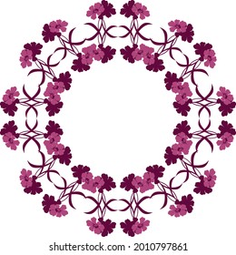 Round colored floral openwork frame from the silhouette of carnation flowers, vector for various design.