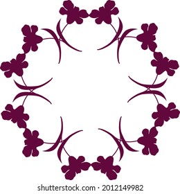 Round colored floral openwork frame from the silhouette of carnation flowers, vector for various designs, noble wine burgundy color.