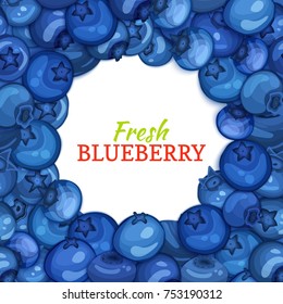 Round colored frame composed of delicious blueberry. Vector card illustration. Blue berry fresh and juicy bilberry frame for design of food packaging juice breakfast, cosmetics, tea, detox diet