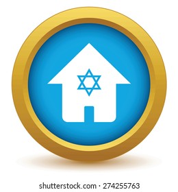 Round colored icon with image of house and Star of David on it