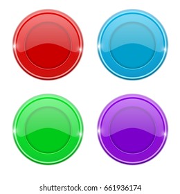 Round colored labels. Shiny 3d stickers. Vector illustration isolated on white background