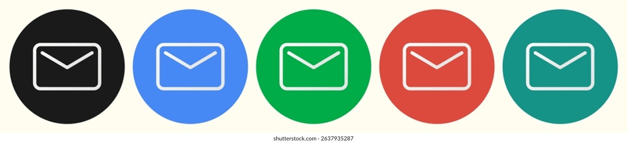 Round colored mail buttons. Mail icons. Mail buttons set