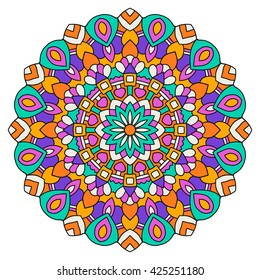 Round colored mandala on a white background. Turkish, Islamic, Oriental ornament.