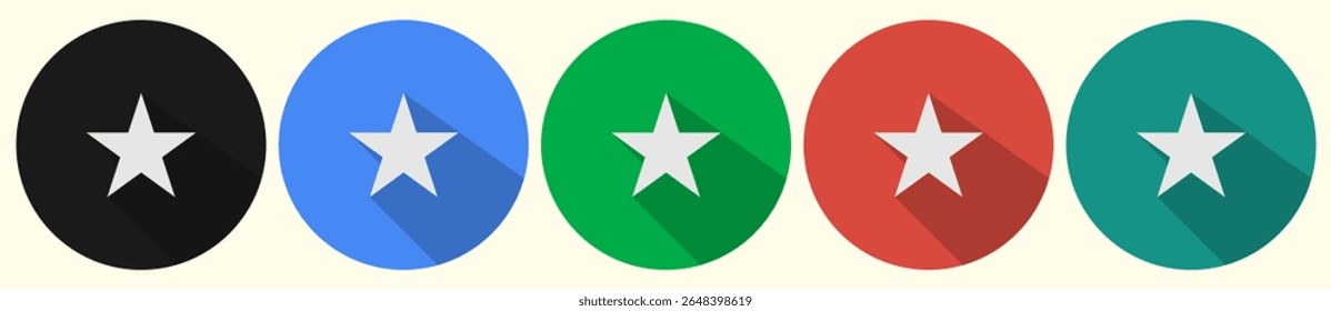 Round colored star buttons. Star icons. Star buttons set