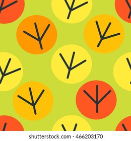 Round colored trees in autumn. flat Seamless pattern in bright colors. Children vector illustration