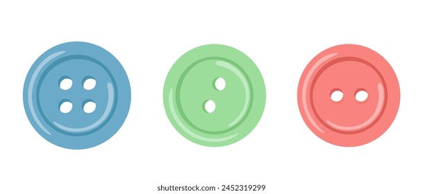 Round colorful cartoon sewing buttons set vector illustration isolated on white background