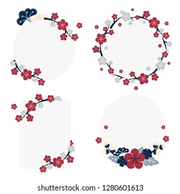 Round colorful floral borders vector set