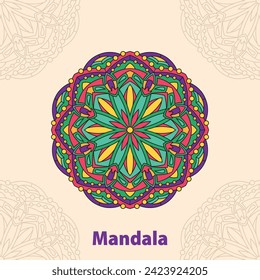 Round colorful floral mandala vector illustration