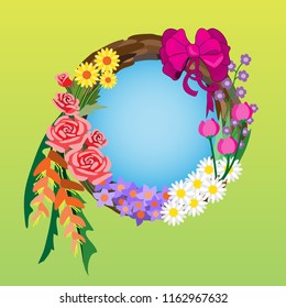 Round colorful flower frame. ( vector )