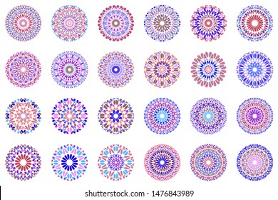 Round colorful geometrical stone mandala symbol set - ornamental vector graphic designs from geometric shapes
