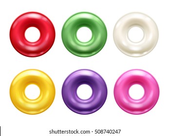 Round colorful hard candies set. Realistic vector illustration. Good for packaging design.