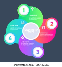 Round colorful infographic elements 4 steps with icons and information