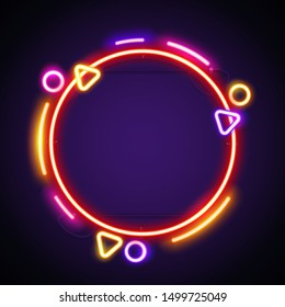 Round colorful neon frame makes it quick and easy to customize your projects in retro style.