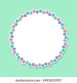 Round colorful pastel animal paw print frame with empty space for your text and images. Cute dog paw prints border. Vector illustration