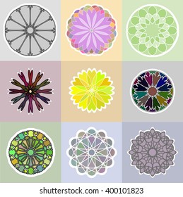 Round colorful pattern. Mandala. Mosaic. Set of vintage decorative elements. Arabic, Indian. Yoga. Vector illustration for greeting cards, invitations and other print and web projects